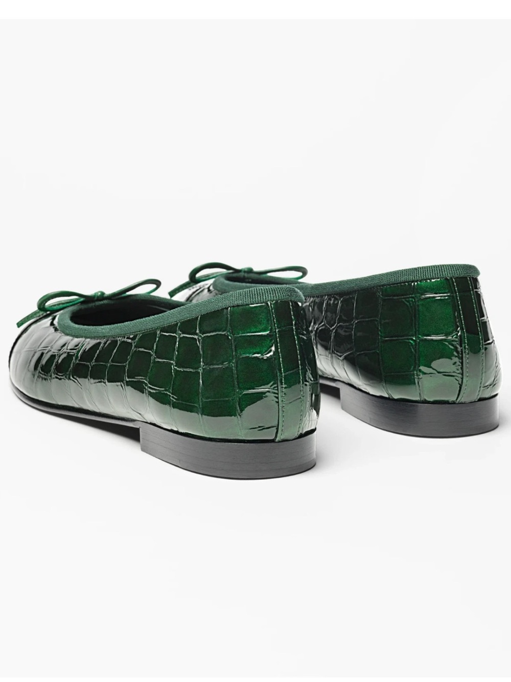 Chanel 26A Dark Green Black Crocodile Patent CC Logo Ballet Ballerina Flat 39 - Picture 14 of 16